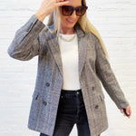 blu pepper Outerwear - Blazers Plaid Long Sleeve Front Button Blazer in Charcoal