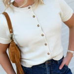 Short Sleeve Button Down Cardigan in Ivory - Infinity Raine