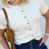 Short Sleeve Button Down Cardigan in Ivory - Infinity Raine