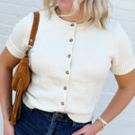 Short Sleeve Button Down Cardigan in Ivory - Infinity Raine