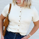 Short Sleeve Button Down Cardigan in Ivory - Infinity Raine