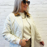 blu pepper Outerwear - Jackets & Coats Corduroy Collar Quilted Zip-up Jacket in Ivory