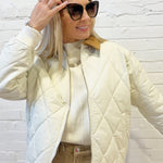blu pepper Outerwear - Jackets & Coats Corduroy Collar Quilted Zip-up Jacket in Ivory