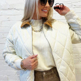 blu pepper Outerwear - Jackets & Coats Corduroy Collar Quilted Zip-up Jacket in Ivory