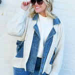 blu pepper Outerwear - Jackets & Coats Mixed Media Cable Denim Jacket In Natural
