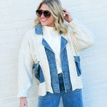 blu pepper Outerwear - Jackets & Coats Mixed Media Cable Denim Jacket In Natural