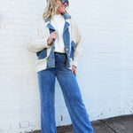 blu pepper Outerwear - Jackets & Coats Mixed Media Cable Denim Jacket In Natural