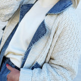 blu pepper Outerwear - Jackets & Coats Mixed Media Cable Denim Jacket In Natural