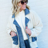 blu pepper Outerwear - Jackets & Coats Mixed Media Cable Denim Jacket In Natural