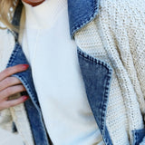 blu pepper Outerwear - Jackets & Coats Mixed Media Cable Denim Jacket In Natural
