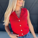 blu pepper Outerwear - Vests Button Down Cardigan Vest In Red