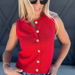 blu pepper Outerwear - Vests Button Down Cardigan Vest In Red
