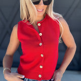 blu pepper Outerwear - Vests Button Down Cardigan Vest In Red