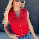 blu pepper Outerwear - Vests Button Down Cardigan Vest In Red