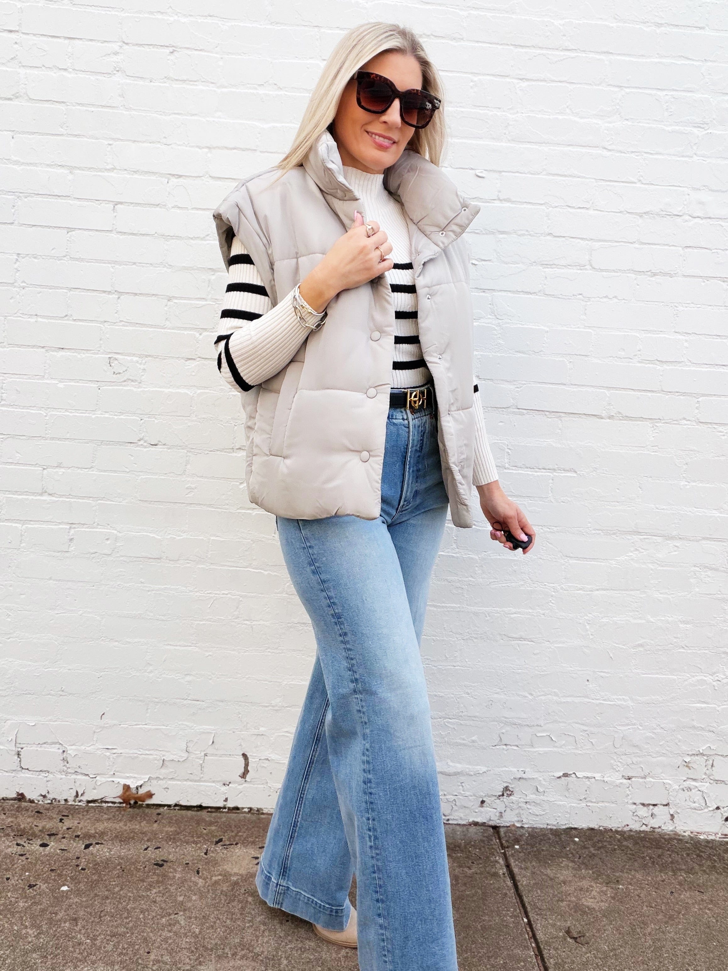 blu pepper Outerwear - Vests Oversized Snap Button Puffer Vest in Cement