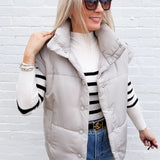 blu pepper Outerwear - Vests Oversized Snap Button Puffer Vest in Cement