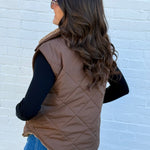 blu pepper Outerwear - Vests Quilted Fleece Lined Zip Up Puffer Vest In Dark Brown