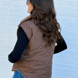 blu pepper Outerwear - Vests Quilted Fleece Lined Zip Up Puffer Vest In Dark Brown
