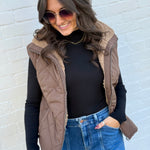 blu pepper Outerwear - Vests Quilted Fleece Lined Zip Up Puffer Vest In Dark Brown