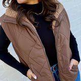 blu pepper Outerwear - Vests Quilted Fleece Lined Zip Up Puffer Vest In Dark Brown