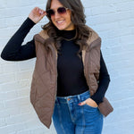 blu pepper Outerwear - Vests Quilted Fleece Lined Zip Up Puffer Vest In Dark Brown