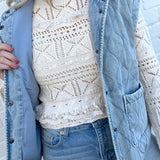 blu pepper Outerwear - Vests Washed Denim Quilted Button Down Vest