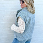 blu pepper Outerwear - Vests Washed Denim Quilted Button Down Vest