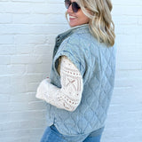 blu pepper Outerwear - Vests Washed Denim Quilted Button Down Vest