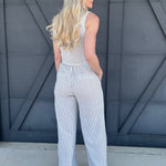 Stripe Crop Top And Pant Set In Blue - Infinity Raine