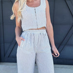 Stripe Crop Top And Pant Set In Blue - Infinity Raine