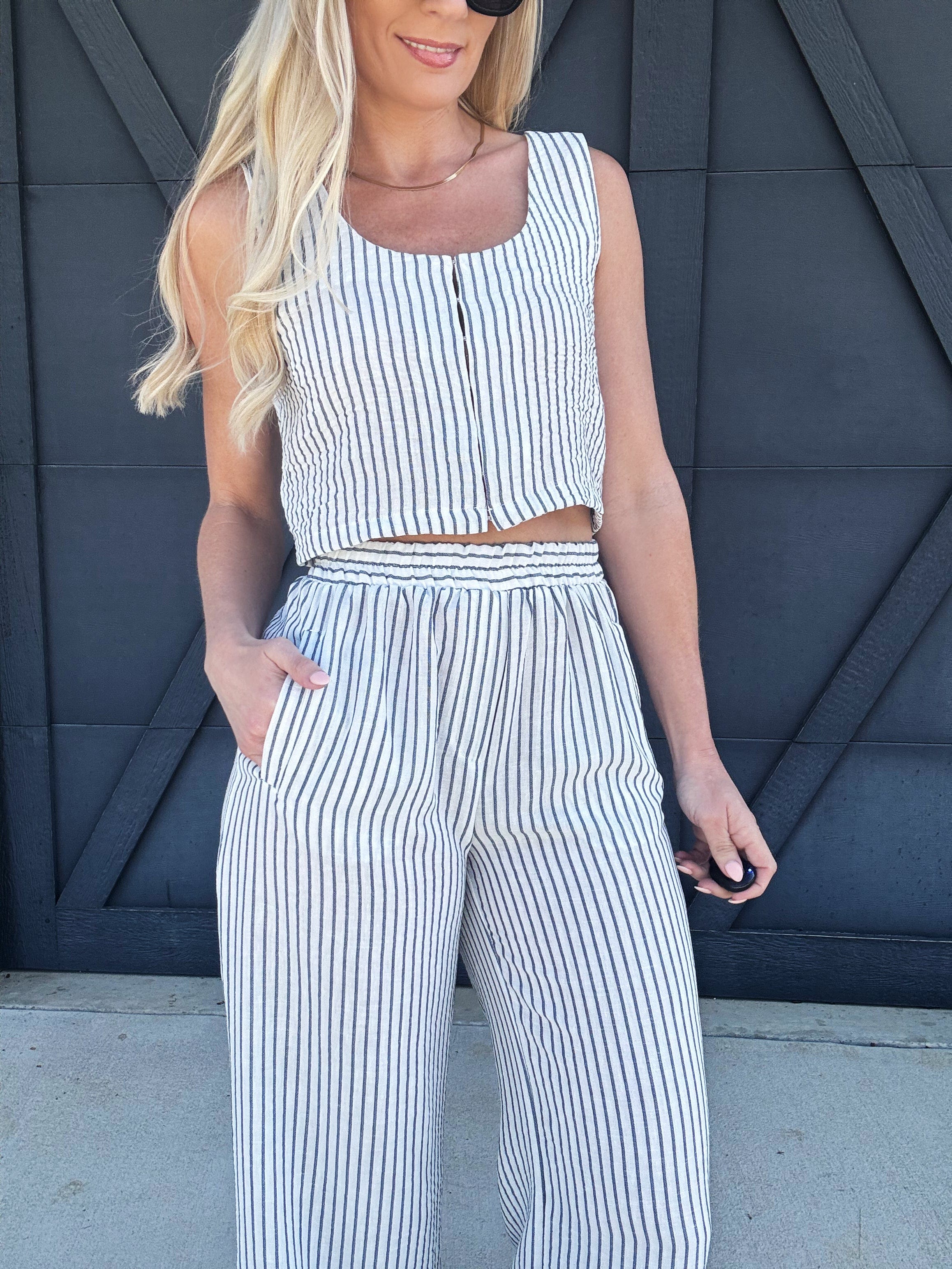 Stripe Crop Top And Pant Set In Blue - Infinity Raine