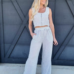 Stripe Crop Top And Pant Set In Blue - Infinity Raine