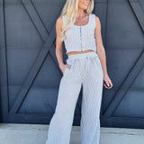 Stripe Crop Top And Pant Set In Blue - Infinity Raine