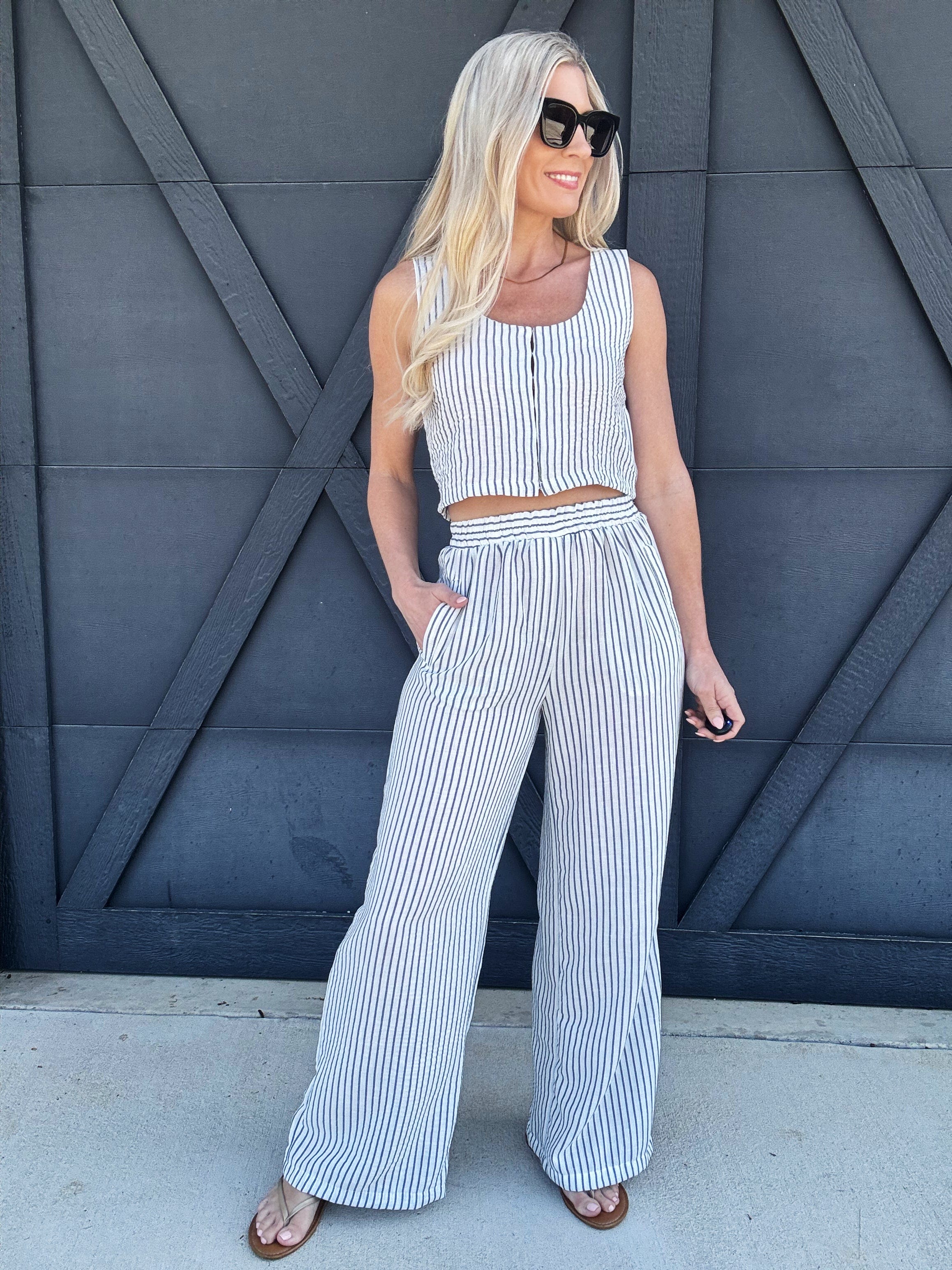 Stripe Crop Top And Pant Set In Blue - Infinity Raine