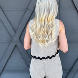Stripe Wave Hem Short Set In Khaki - Infinity Raine