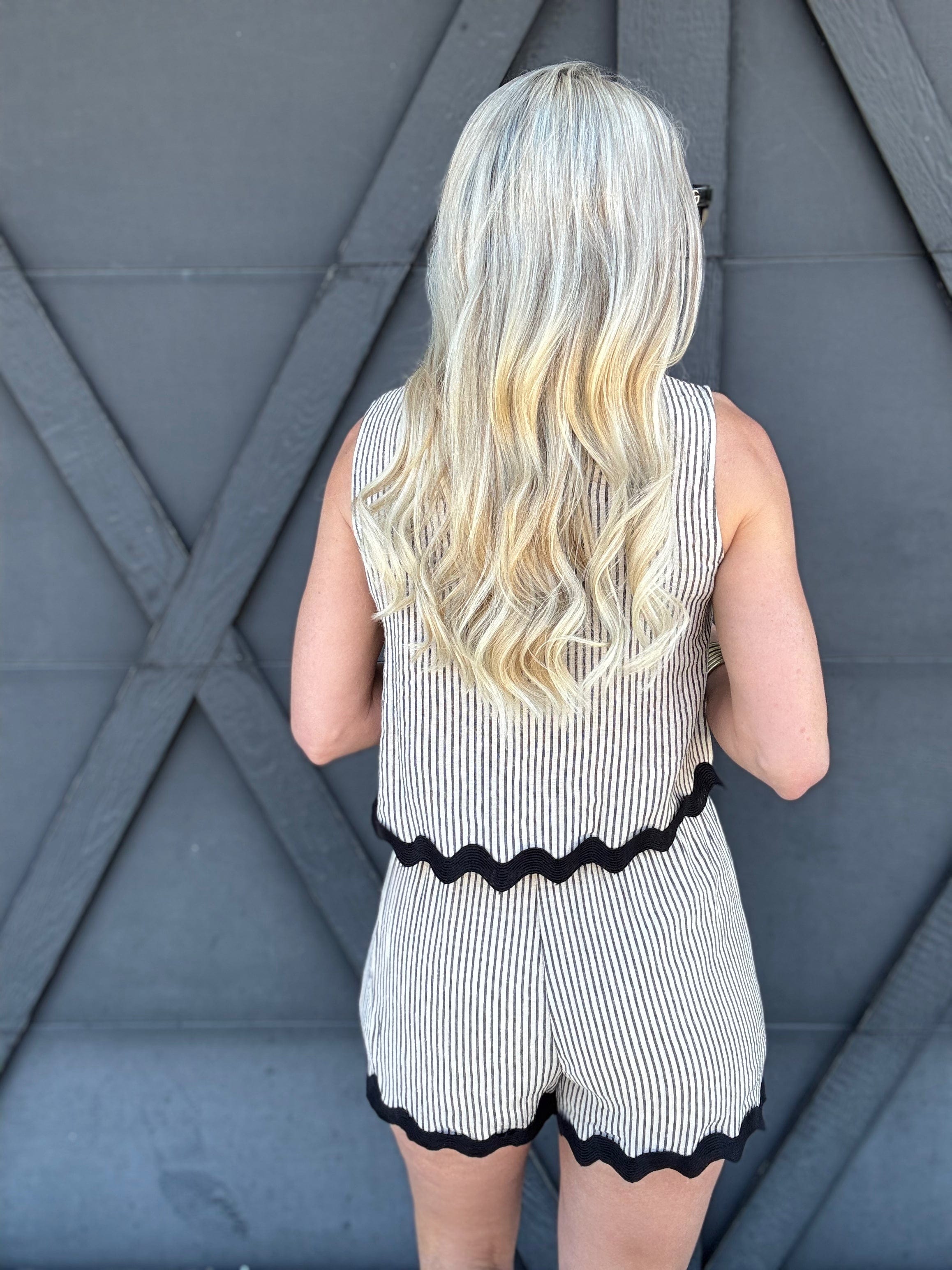 Stripe Wave Hem Short Set In Khaki - Infinity Raine