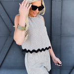 Stripe Wave Hem Short Set In Khaki - Infinity Raine
