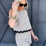 Stripe Wave Hem Short Set In Khaki - Infinity Raine