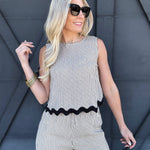 Stripe Wave Hem Short Set In Khaki - Infinity Raine