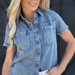 Collared Button Down Top Chambray - Infinity Raine