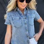 Collared Button Down Top Chambray - Infinity Raine