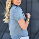 Collared Button Down Top Chambray - Infinity Raine