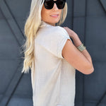 Collared Cuff Sleeve Top In Oatmeal - Infinity Raine