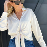 Collared Front Tie Blouse In Champagne - Infinity Raine