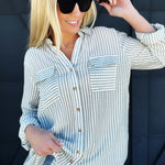 Double Pocket Striped Button Down-Olive - Infinity Raine