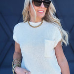 Mock Neck Pocket Detail Top In Ivory - Infinity Raine