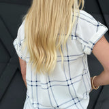 Plaid Button Down Blouse In Blue - Infinity Raine