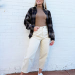 blu pepper Tops - Blouses Plaid Button Down Boxy Top In Black Multi