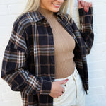 blu pepper Tops - Blouses Plaid Button Down Boxy Top In Black Multi