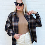 blu pepper Tops - Blouses Plaid Button Down Boxy Top In Black Multi